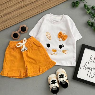 تیشرت شلوارک دخترانه رنگ نارنجی طرح خرگوش