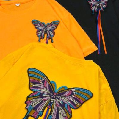 تیشرت لانگ و لش وارداتی با پروانه گلدوزی شده پشت و رو