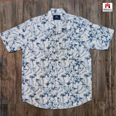 پیراهن آستین کوتاه مردانه کتان چاپی M-2XL قواره دار