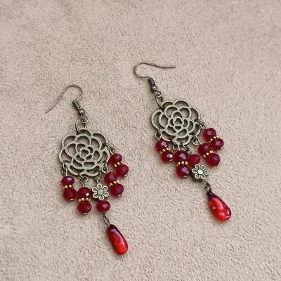 گوشواره یلدایی دونه اناری با کریستال زرشکی