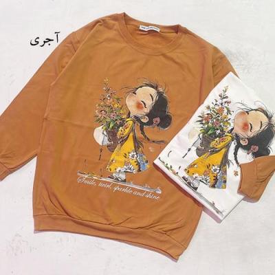 دورس پنبه طرح دختر با دسته گل بلوز دورس پنبه زنانه دورس دخترانه