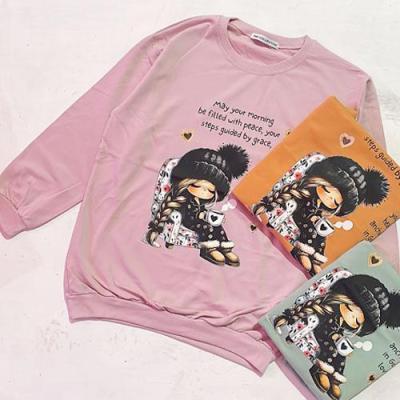 دورس پنبه طرح دختر با کاپوچینو بلوز دورس پنبه زنانه دورس دخترانه