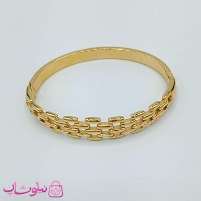 بنگل زنانه طرحدار استیل رنگ طلایی قطر 57 میل کد 1998