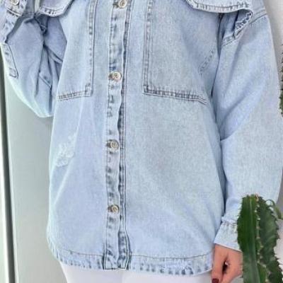 کت جین شنل دار ترک ضخیم فری سایز اسیدی