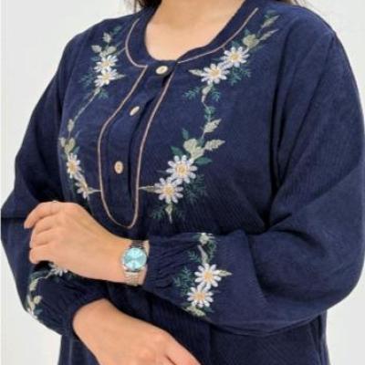 پیراهن زنانه مخمل مدل پیراهن مانتویی آتی ( مخمل کبریتی گلدوزی ) کد محصول 1434