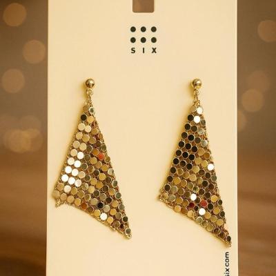 گوشواره مجلسی پولکی طلایی برند six