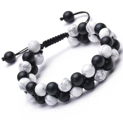 دستبند دو ردیفه سنگ هائولیت و اونیکس