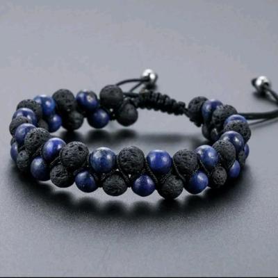 دستبند دو ردیفه سنگ لاجورد و لاوا