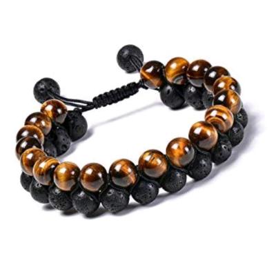 دستبند دو ردیفه سنگ چشم ببر و لاوا