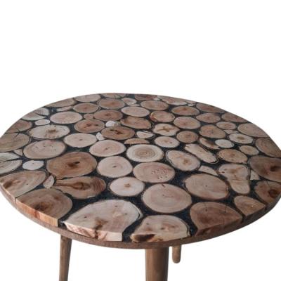 میز عسلی با تیکه های چوب زردالو و خمیر چوب