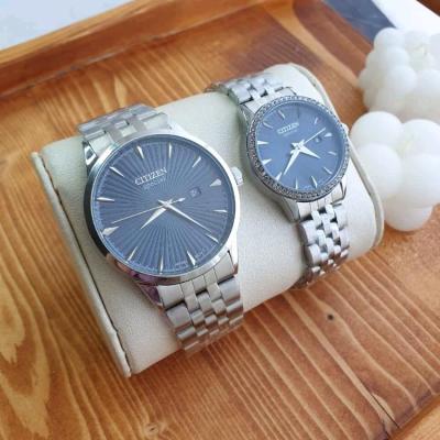 ساعت ست سیتیزن زنانه و مردانه بند استیل صفحه سور مه ای