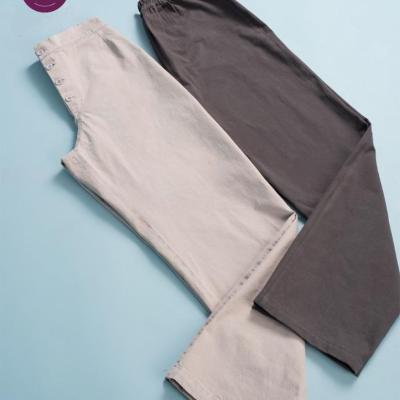 شلوار زنانه راسته کتان تابستانه زغالی و کرم