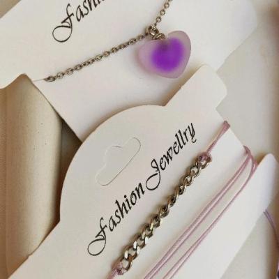 ست گردنبند قلب و دستبند کارای بنفش یاسی