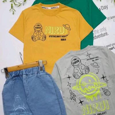 تیشرت شلوارک لی پسرانه طرح فضانورد تیشرت نخ پنبه شلوارک لی ست پسرانه