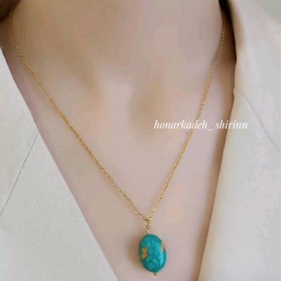 گردنبند سنگ فیروزه آفریقایی بیضی