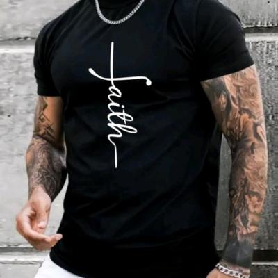 تیشرت مردانه آستین کوتاه مشکی پنبه طرح Faith