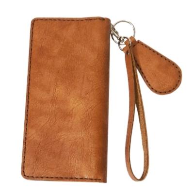 کیف پول چرم مدل کیهان مگنتی دست‌دوز جای موبایل با بند و جاکلیدی چرم