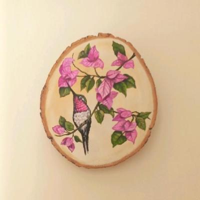 نقاشی روی چوب طرح مرغ زمزمه‌گر