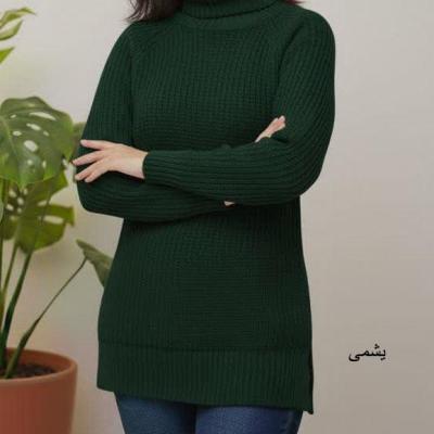 بافت یقه اسکی بلند چاک دار نخ آکرلیک بافت زنانه بافت دخترانه ضد حساسیت