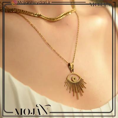 گردنبند استیل طرح چشم وکارتیر دوبل کد1114