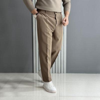 شلوار پارچه ای مازاراتی مام فیت مردانه دکمه‌دار رنگ قهوه ای