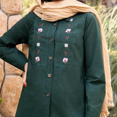 مانتو شومیزی نخی الیاف طبیعی گلدوزی مدل مهتا