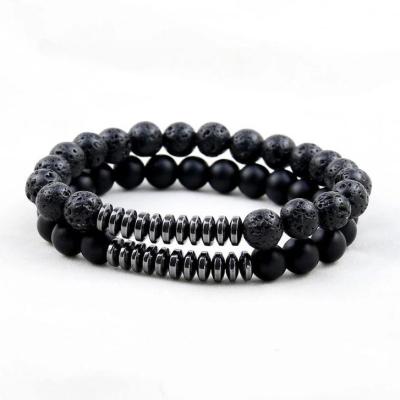 ست دستبند سنگ لاوا و هماتیت واشری ( حدید ) و اونیکس