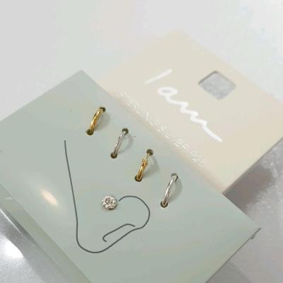 پک پنج عددی پیرسینگ بینی حلقه ای و میخی نگین دار جنس نقره عیار 925