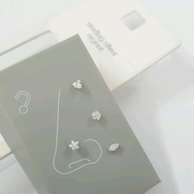 پک چهار عددی پیرسینگ بینی نگین دار جنس نقره عیار925 در طرح های مختلف