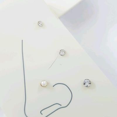 پک چهار عددی پیرسینگ بینی نگین دار و مرواریدی جنس نقره عیار 925