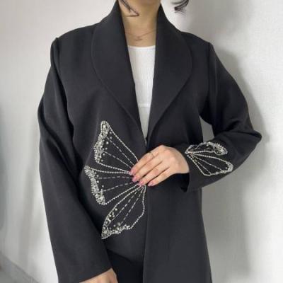 مانتو مشکی کرپ سنگ دوزی شده قد 80 مدل پروانه