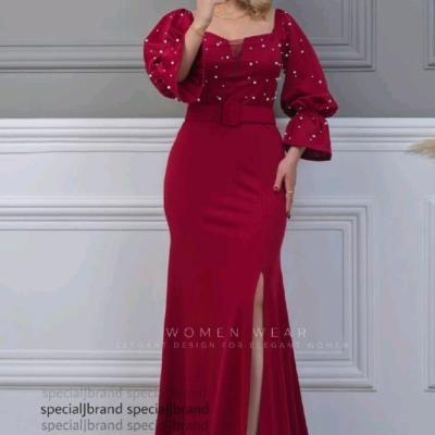 پیراهن مهمانی زنانه کرپ کش بامرواربد پانچ شده مدل صبا کمربنددار-152906