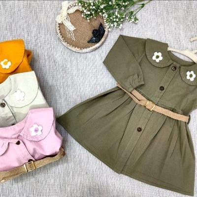 ست بچگانه پیراهن کتان دخترانه دو تکه همراه با کمربند کنفی