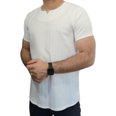 تیشرت نخی مردانه خنک و تنفس پذیر یقه کوبایی سفید