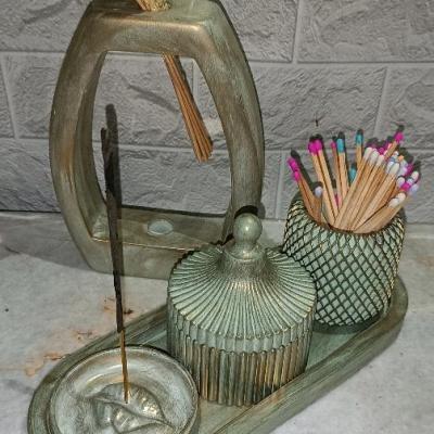 ست دکوری سنگ مصنوعی پتینه لوکس (جاعودی، قندان، جای خلال، گلدان)