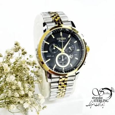 ساعت CITIZEN بند استیل دورنگ صفحه مشکی کد 19982