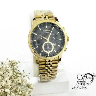 ساعت برند CITIZEN بند استیل طلایی صفحه مشکی کد 19983