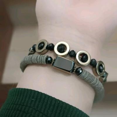 ست دو عددی دستبندسنگ حدید و کریستال مشکی وپولک