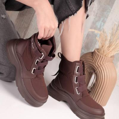 نیم بوت زنانه کاپشنی کشی لژدار رنگ قهوه ای سایز بندی 37 تا 40