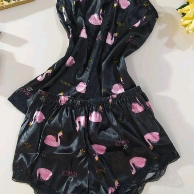 ست لباس خواب دوتیکه تاپ شورتک/جنس ساتن اعلا/فری سایز 36 تا42-158638