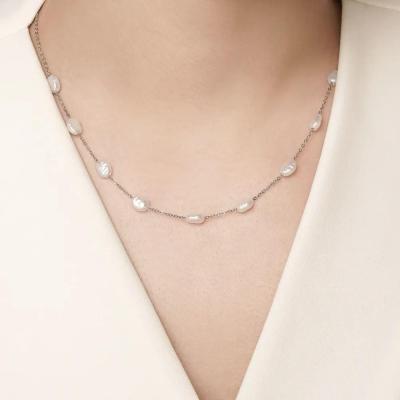 گردنبند استیل طرح مروارید پرورشی نقره ای-152790