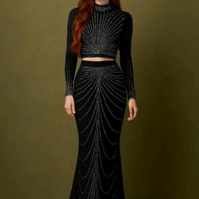 تاپ و دامن زنانه کرپ مدل کراپ دامن نگینی لباس مجلسی نگینی-156278