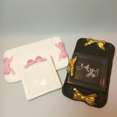 سینی و دو زیر لیوانی سنگی طرح پاپیون