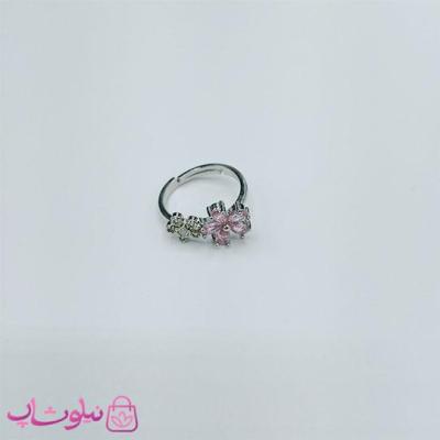 انگشتر زنانه طرح گل صورتی نگیندار فری سایز کد 98