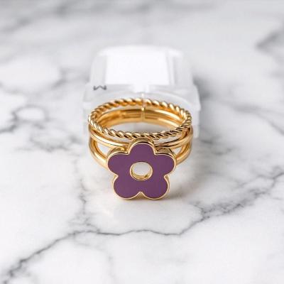 پک 3 عددی انگشتر گل بنفش و طلایی