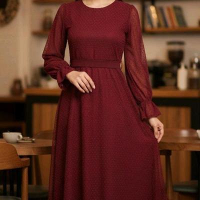 پیراهن مهمانی زنانه دانتل وآسترژرسه زرشکی درسه طرح است مدل آوا