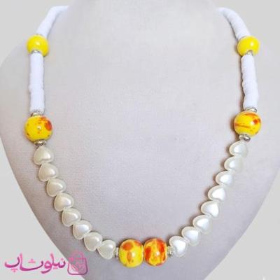 گردنبند دستساز ترکیب مروارید قلبی و فیمو و گوی چینی کد 300