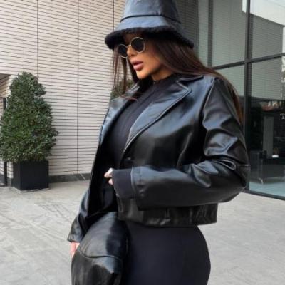 کت چرم مزونی یقه انگلیسی دکمه دار