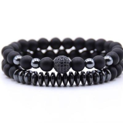 ست دستبند سنگ اونیکس و حدید و گوی سوارسکی