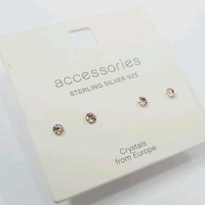 پک دو جفتی گوشواره گلگوش نگین سواروسکی صورتی شامپاینی ، جنس نقره 925